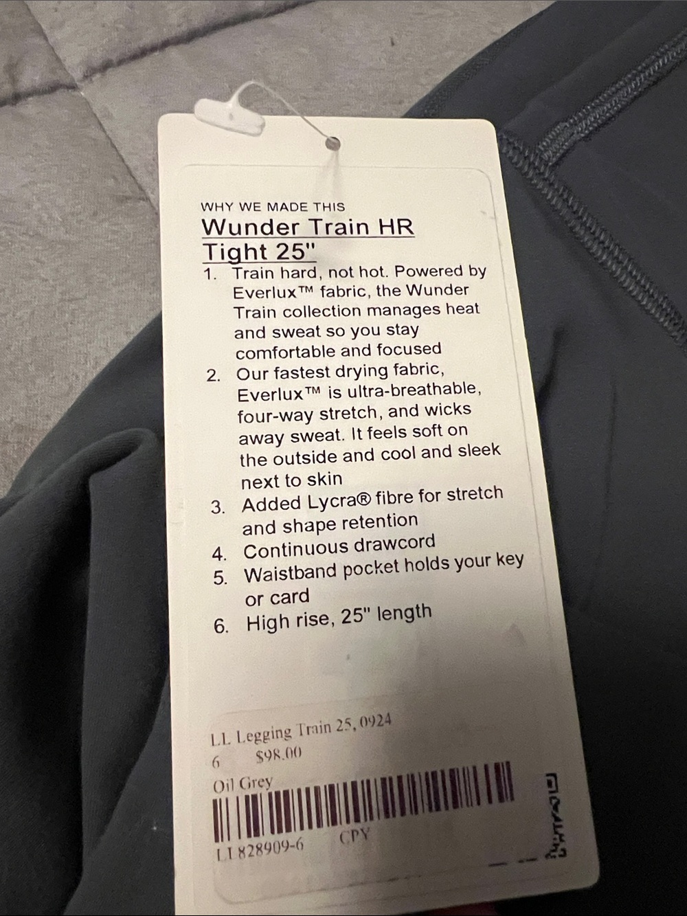 Lululemon Wunder Train High-Rise Tight 25” oil grey size 6 NWT🩶💙